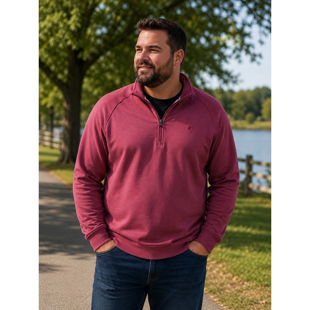 IZOD Saltwater Relaxed Classics Mens XL Quarter Zip Fleece Sweater Persimmon